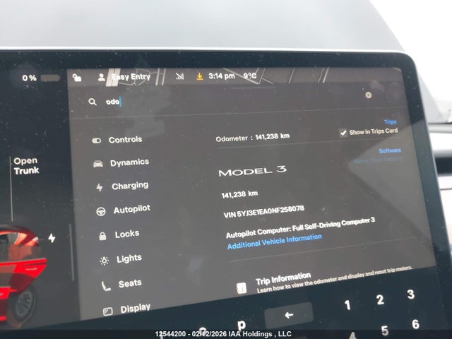 5YJ3E1EA0NF258078 Tesla MODEL 3