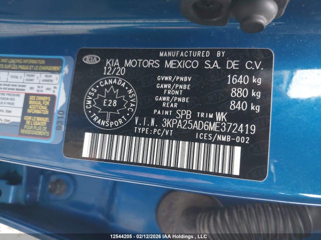 3KPA25AD6ME372419 KIA RIO S