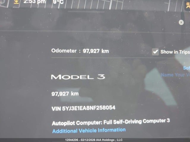 5YJ3E1EA8NF258054 Tesla MODEL 3