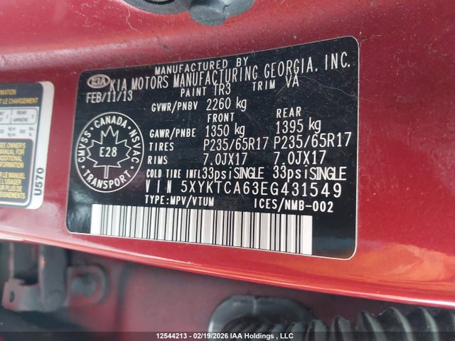 5XYKTCA63EG431549 KIA SORENTO LX