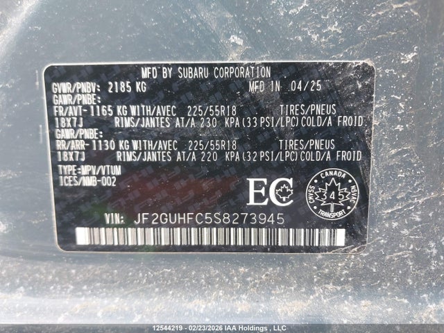 Продаж на аукціоні авто 2025 Subaru Crosstrek Onyx, vin: JF2GUHFC5S8273945, номер лоту: 12544219