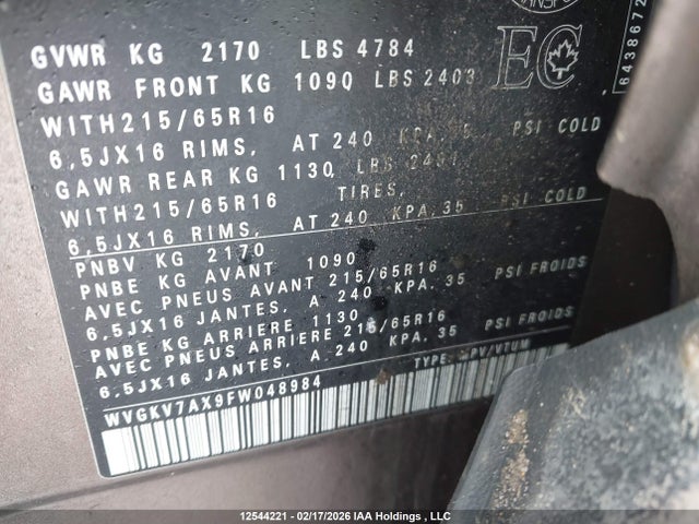 WVGKV7AX9FW048984 Volkswagen Tiguan
