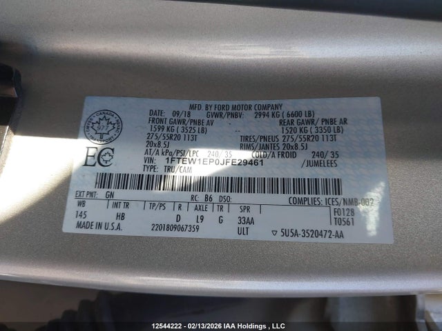 Ford F-150 Lariat 2018 1FTEW1EP0JFE29461 Image 9