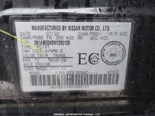 Продажа на аукционе авто 2022 Nissan Sentra Sr/sr Midnight Edition, vin: 3N1AB8DV8NY285128, номер лота: 12544230
