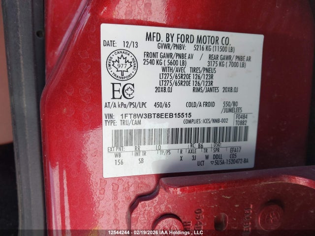 12544244 :رقم المزاد ، 1FT8W3BT8EEB15515 vin ، 2014 Ford F-350 Lariat مزاد بيع