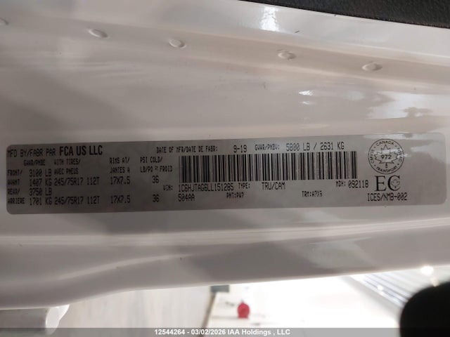 1C6HJTAG6LL151285 Jeep Gladiator Sport S