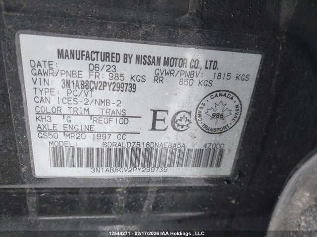 Aukcja sprzedaży 2023 Nissan Sentra, vin: 3N1AB8CV2PY299739, numer aukcji: 12544271