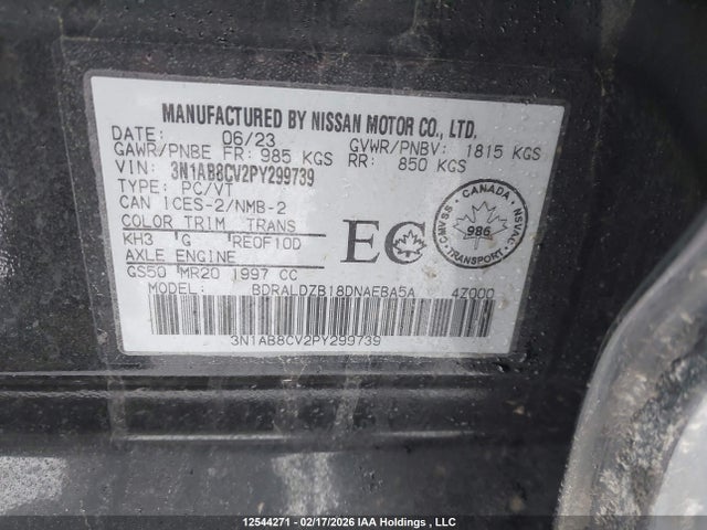 Aukcja sprzedaży 2023 Nissan Sentra, vin: 3N1AB8CV2PY299739, numer aukcji: 12544271