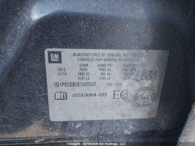 Продажа на аукционе авто 2014 Chevrolet Cruze, vin: 1G1PE5SB0E7426547, номер лота: 12544284