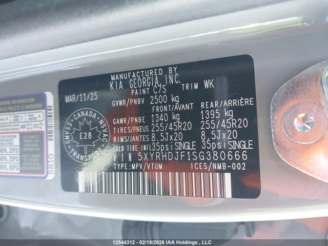 12544312 :رقم المزاد ، 5XYRHDJF1SG380666 vin ، 2025 Kia Sorento 2.5t Ex/2.5t X-line مزاد بيع