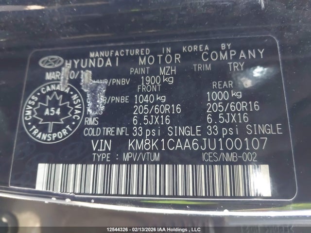 KM8K1CAA6JU100107 Hyundai Kona 2.0l Essential