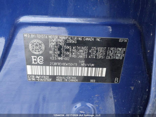 12544334 :رقم المزاد ، 2T3BFREV9EW150479 vin ، 2014 Toyota Rav4 مزاد بيع