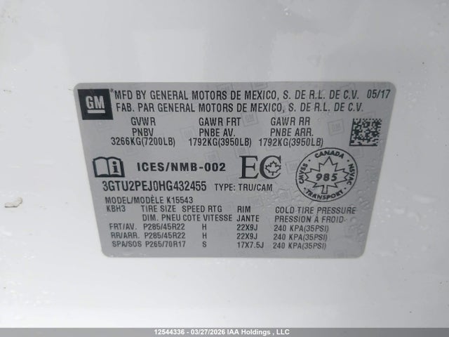 Aukcja sprzedaży 2017 Gmc Sierra K1500 Denali, vin: 3GTU2PEJ0HG432455, numer aukcji: 12544336