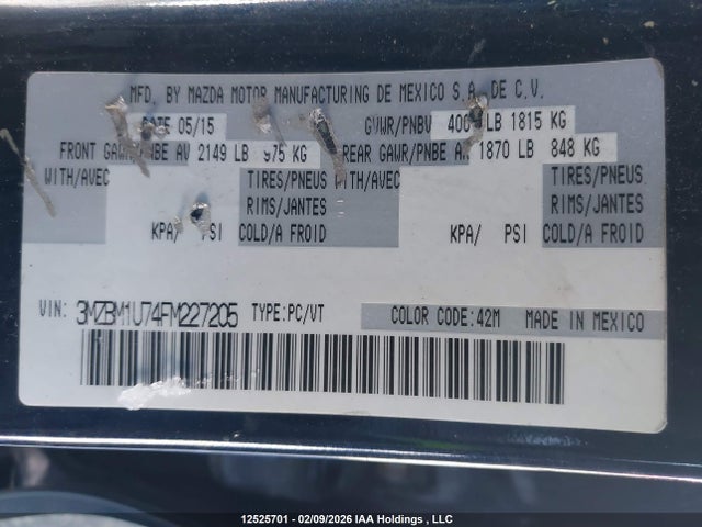 3MZBM1U74FM227205 Mazda Mazda3 Gx