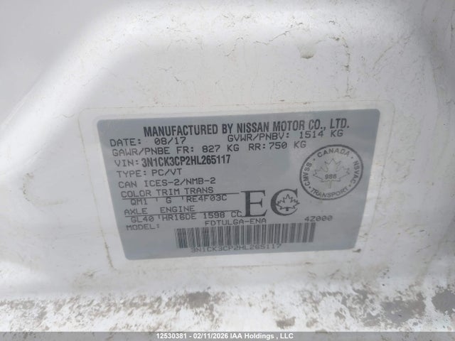 3N1CK3CP2HL265117 Nissan Micra S/sr/sv