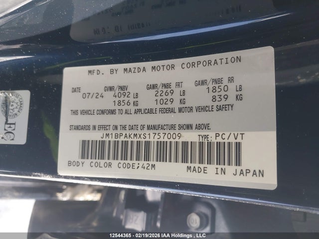 JM1BPAKMXS1757009 Mazda 3 Select Sport