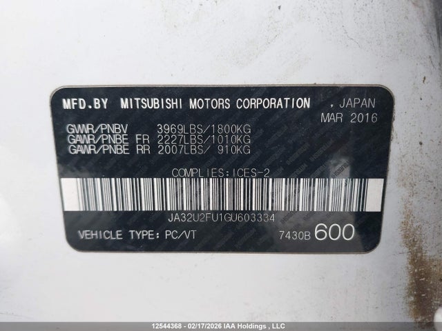 JA32U2FU1GU603334 Mitsubishi Lancer
