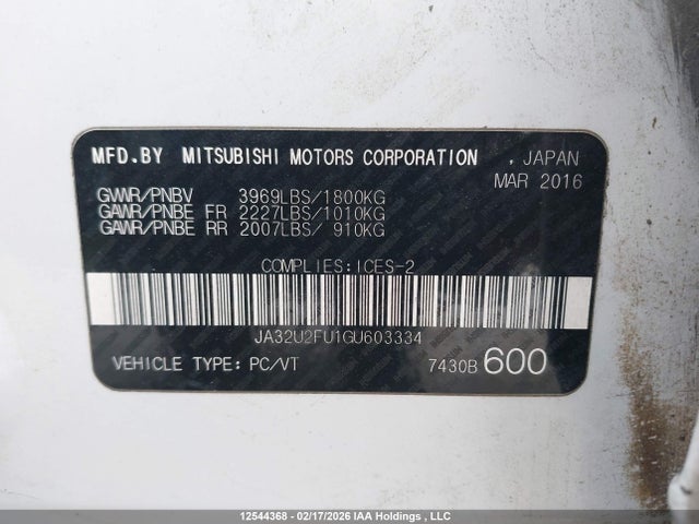 JA32U2FU1GU603334 Mitsubishi Lancer