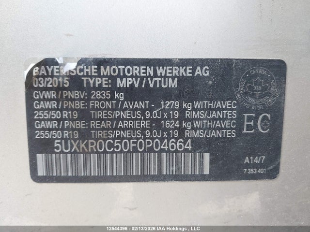 Aukcja sprzedaży 2015 Bmw X5 Xdrive35i, vin: 5UXKR0C50F0P04664, numer aukcji: 12544396