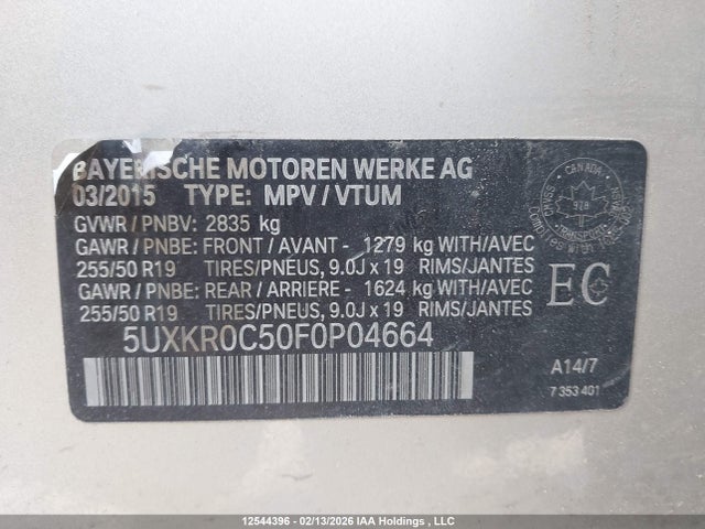 Aukcja sprzedaży 2015 Bmw X5 Xdrive35i, vin: 5UXKR0C50F0P04664, numer aukcji: 12544396