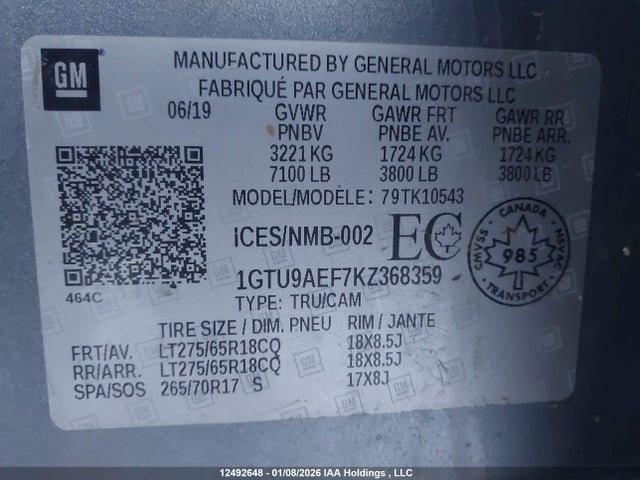1GTU9AEF7KZ368359 GMC SIERRA 1500