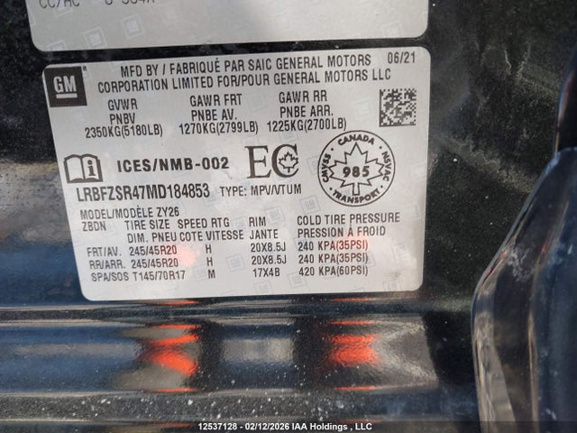 Продаж на аукціоні авто 2021 Buick Envision Avenir, vin: LRBFZSR47MD184853, номер лоту: 12537128