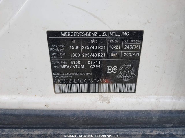 12544424 :رقم المزاد ، 4JGBF2FE1CA769798 vin ، 2012 Mercedes-benz Gl 350 Bluetec 4matic مزاد بيع