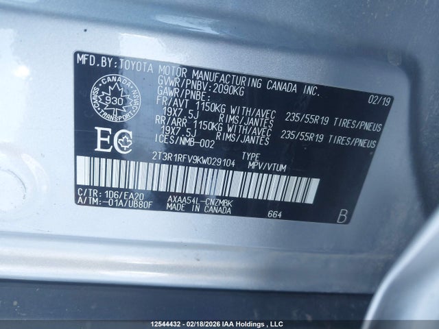 2T3R1RFV9KW029104 Toyota Rav4 Xle/xle Premium