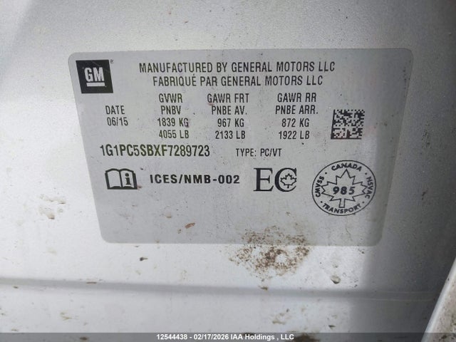 1G1PC5SBXF7289723 Chevrolet CRUZE LT