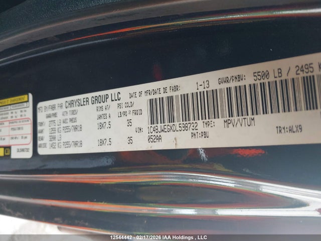 12544442 :رقم المزاد ، 1C4BJWEGXDL598732 vin ، 2013 Jeep Wrangler Unlimited Sahara مزاد بيع