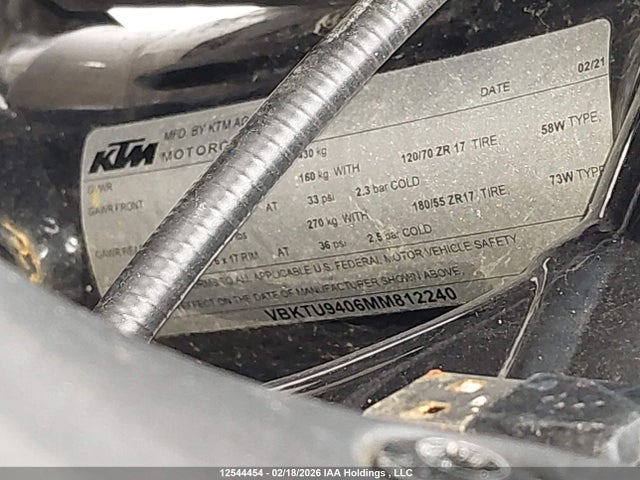 Продаж на аукціоні авто 2021 Ktm 890 Duke R, vin: VBKTU9406MM812240, номер лоту: 12544454