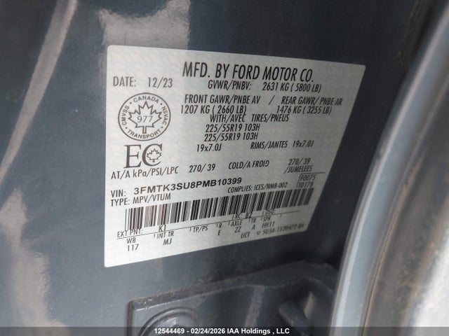 12544469 :رقم المزاد ، 3FMTK3SU8PMB10399 vin ، 2023 Ford Mustang Mach-e Premium مزاد بيع