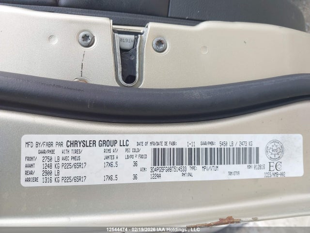 12544474 :رقم المزاد ، 3D4PG5FG0BT514533 vin ، 2011 Dodge Journey Sxt مزاد بيع