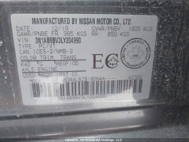 Aukcja sprzedaży 2020 Nissan Sentra S, vin: 3N1AB8BV3LY204990, numer aukcji: 12544479
