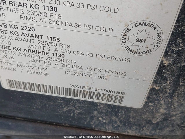 Продажа на аукционе авто 2015 Audi Q3 2.0t Progressiv, vin: WA1EFEFS6FR001808, номер лота: 12544502
