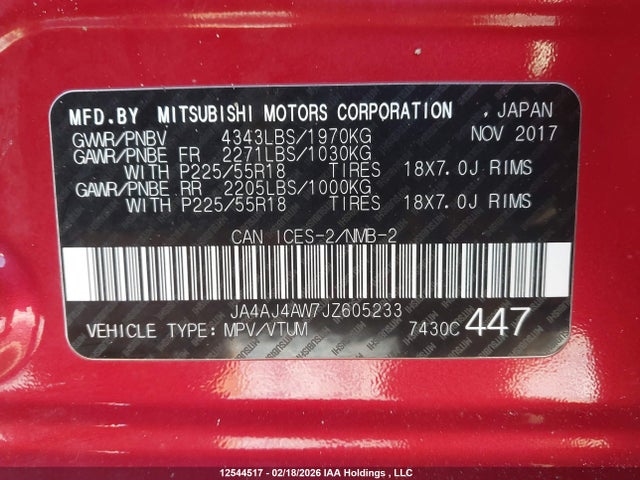 JA4AJ4AW7JZ605233 Mitsubishi Rvr Gt/se Anniversary Edition/se Limited Edition
