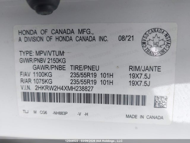 2HKRW2H4XMH238827 Honda Cr-v Sport