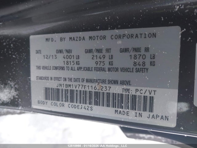 JM1BM1V77E1163237 Mazda Mazda3 Gs-sky