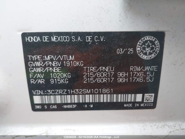 3CZRZ1H32SM101861 Honda HR-V LX