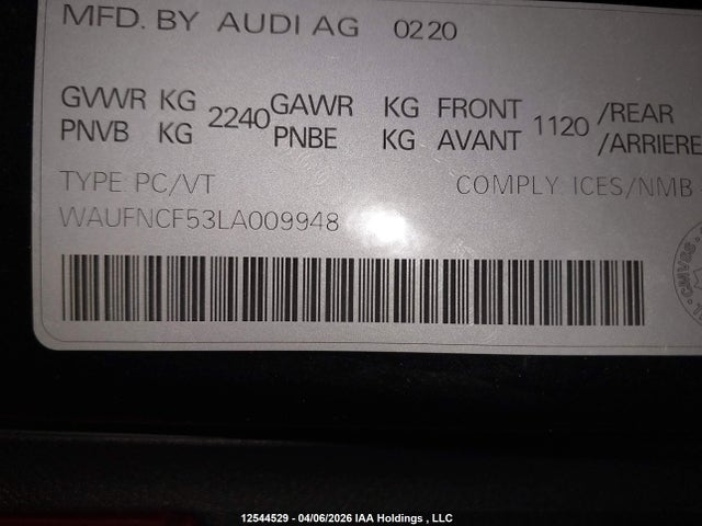 Auction sale of the 2020 Audi A5 2.0t Progressiv, vin: WAUFNCF53LA009948, lot number: 12544529