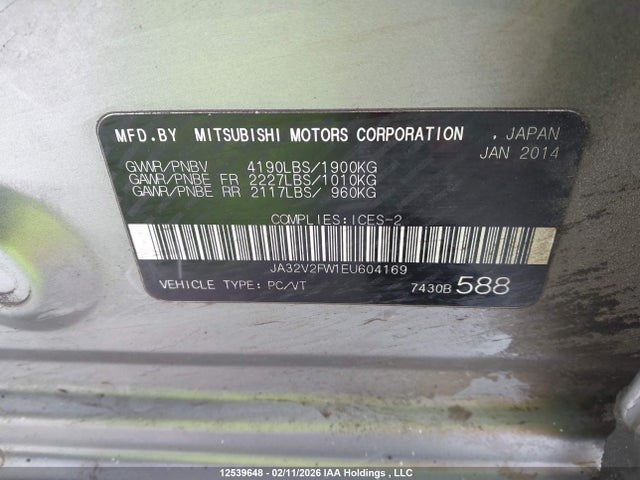 JA32V2FW1EU604169 Mitsubishi Lancer Gt Awc/se Awc