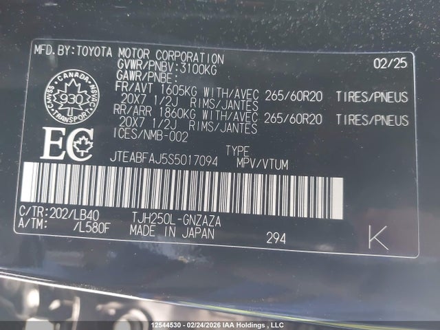 Aukcja sprzedaży 2025 Toyota Land Cruiser 1958, vin: JTEABFAJ5S5017094, numer aukcji: 12544530