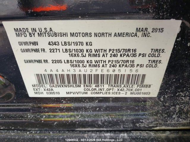 4A4AH3AU2FE605156 Mitsubishi Rvr Se/es