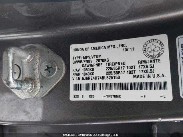 Продаж на аукціоні авто 2011 Honda Cr-v Exl, vin: 5J6RE4H74BL825150, номер лоту: 12544536