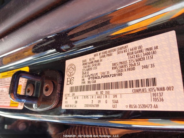 2024 Ford F150 Stx მანქანა იყიდება აუქციონზე, vin: 1FTEW2LP0RKF28180, აუქციონის ნომერი: 12544539