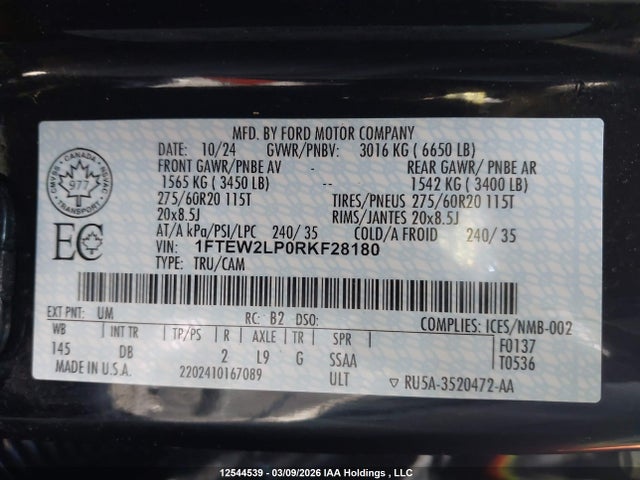 2024 Ford F150 Stx მანქანა იყიდება აუქციონზე, vin: 1FTEW2LP0RKF28180, აუქციონის ნომერი: 12544539