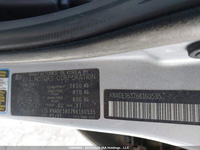 Aukcja sprzedaży 2006 Kia Rio5 Ex, vin: KNADE163766160535, numer aukcji: 12544544