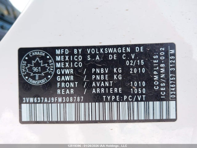 3VW637AJ9FM308787 Volkswagen Jetta Turbocharged Hybrid