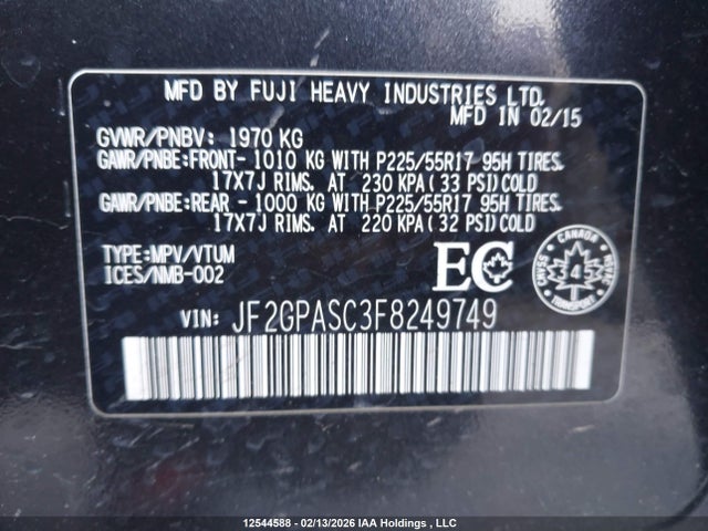 JF2GPASC3F8249749 Subaru Xv Crosstrek Limited Package