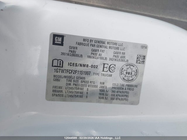 Aukcja sprzedaży 2015 Gmc Savana G2500, vin: 1GTW7FCF2F1151997, numer aukcji: 12544589